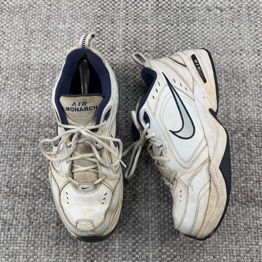 Nike Air Monarch IV Sneaker Mens 12 White Navy Silver 416355-102 Dad Shoes